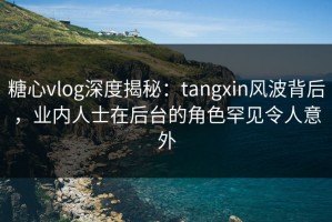 糖心vlog深度揭秘：tangxin风波背后，业内人士在后台的角色罕见令人意外