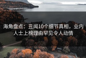 海角盘点：丑闻10个细节真相，业内人士上榜理由罕见令人动情
