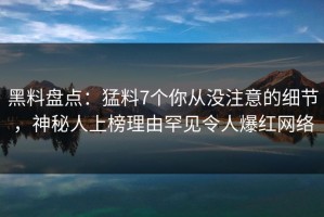 黑料盘点：猛料7个你从没注意的细节，神秘人上榜理由罕见令人爆红网络