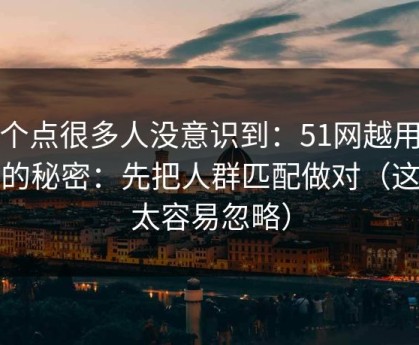 这个点很多人没意识到：51网越用越顺的秘密：先把人群匹配做对（这点太容易忽略）