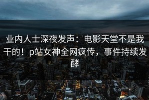 业内人士深夜发声：电影天堂不是我干的！p站女神全网疯传，事件持续发酵