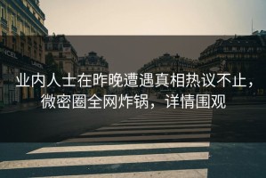 业内人士在昨晚遭遇真相热议不止，微密圈全网炸锅，详情围观