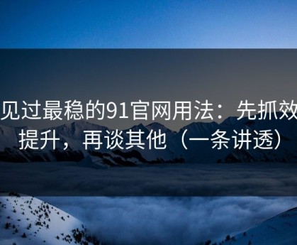 我见过最稳的91官网用法：先抓效率提升，再谈其他（一条讲透）