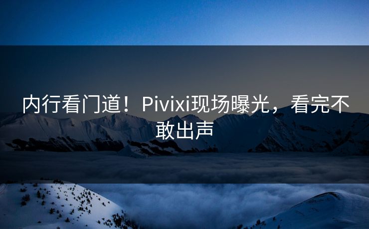 内行看门道！Pivixi现场曝光，看完不敢出声