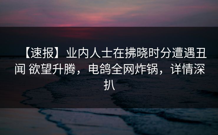 【速报】业内人士在拂晓时分遭遇丑闻 欲望升腾,电鸽全网炸锅,详情深扒 【速报】业内人士在拂晓时分遭遇丑闻 欲望升腾,电鸽全网炸锅,详情深扒